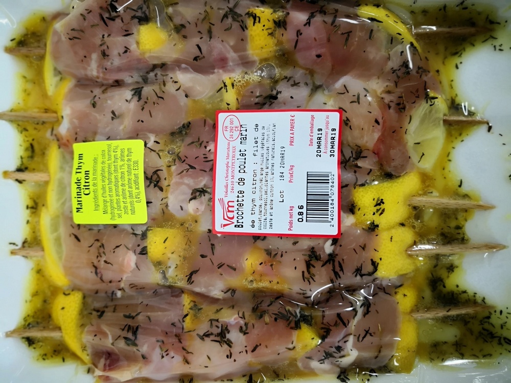 Brochette de volaille en marinade citron. Volailles Marceteau